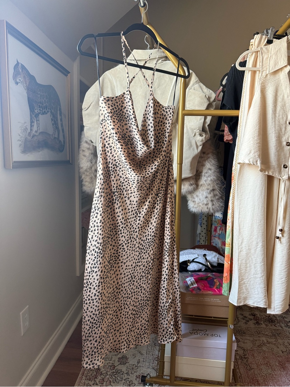 Leopard Print Women’s Midi Dress in Beige